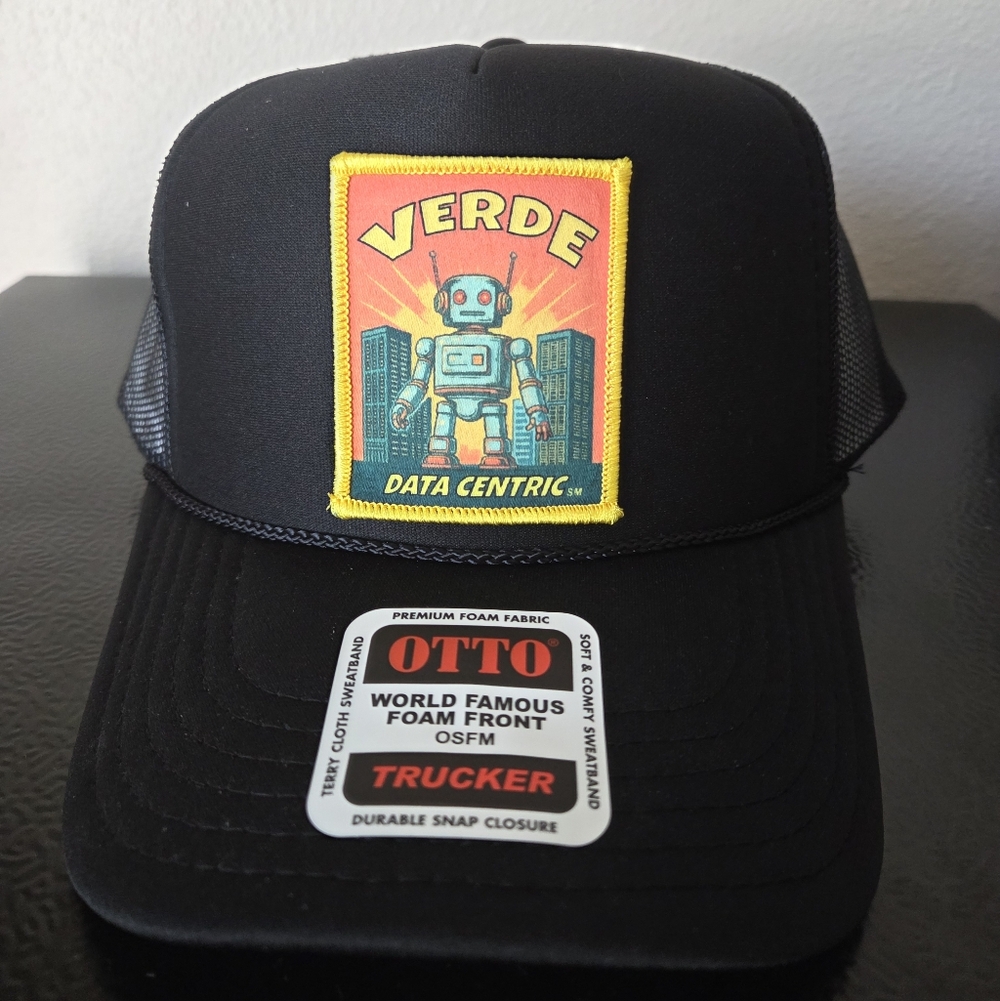 Black Trucker Hat with Robot Patch